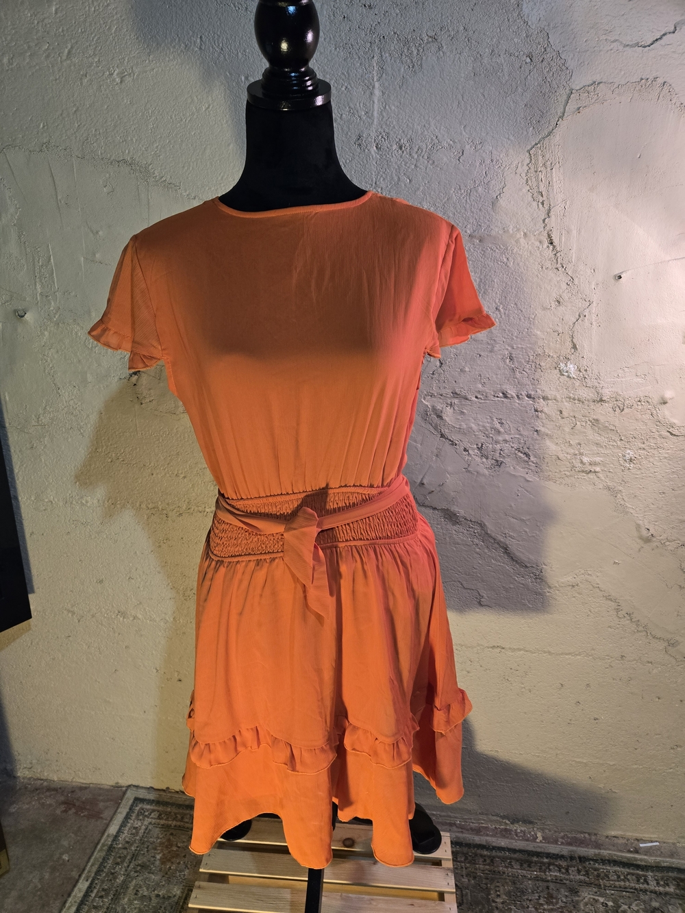 PrettyGarden Women's Orange Tiered Maxi Dress Sz M With Belt Stretch